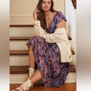 Anthropologie XS Purple Floral Maxi Dress